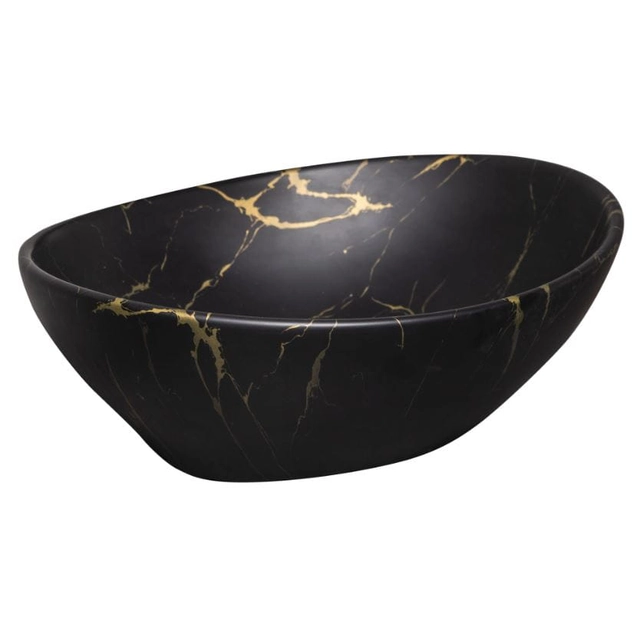 Lavabo da appoggio Kerra KR-707 marmo nero e oro