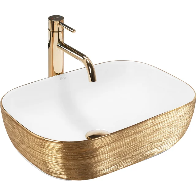 Lavabo da appoggio Rea Belinda White GOLD BRUSH