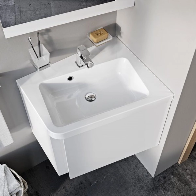 Lavabo de fundición Ravak 10°, Esquinero, 65 cm R con rebosadero