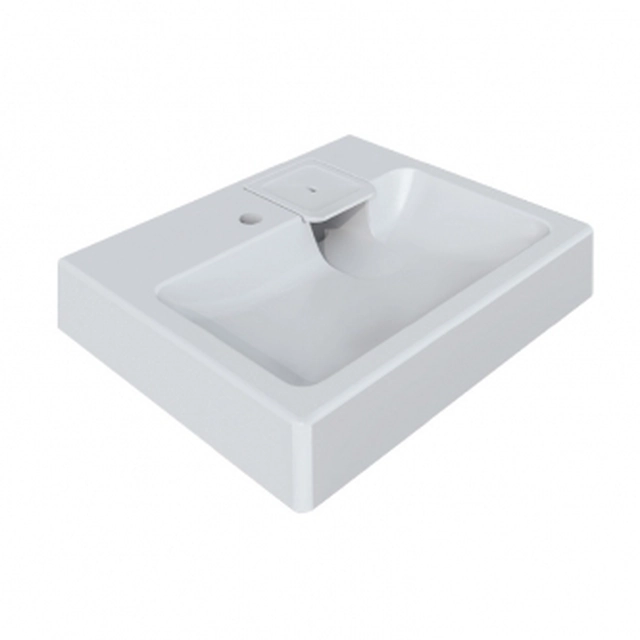 Lavabo in pietra POLYCER Compactino installato sopra la lavatrice, 60x50