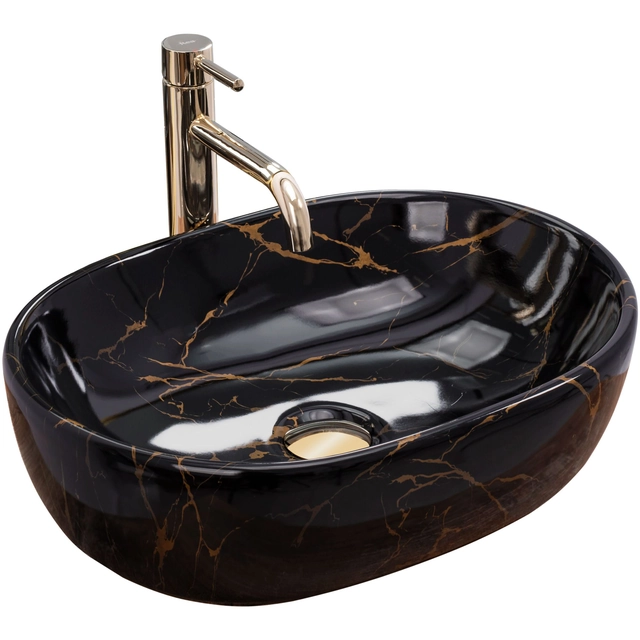 Lavabo sobre encimera brillante Rea Amelia Black Marble