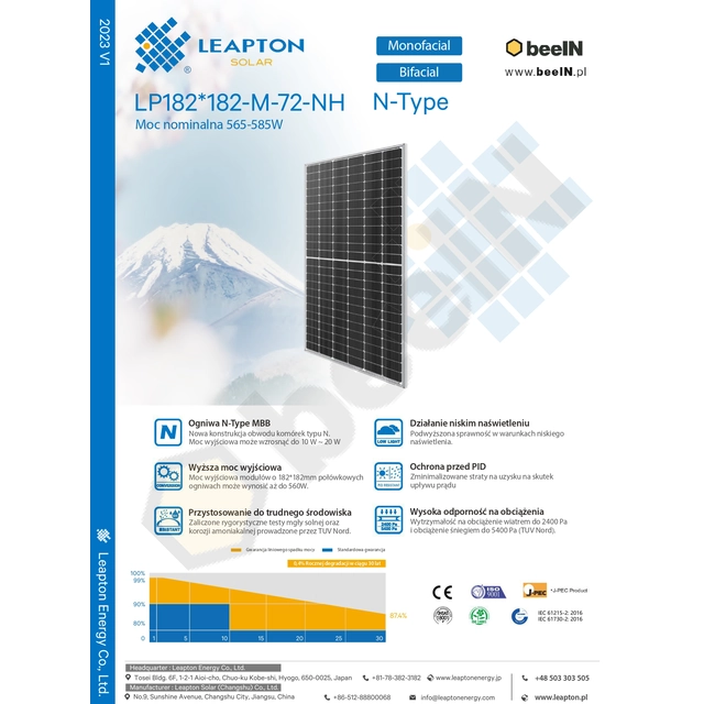 Leapton LP182-M-72-NH 575W N-TYPE ασημί πλαίσιο