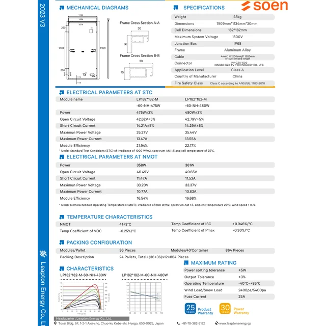 Leapton photovoltaic module LP182*182-M-60-NB 480 480W