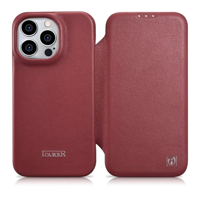 Leather case for iPhone 14 Pro Max with magnetic flap MagSafe CE Premium Leather burgundy