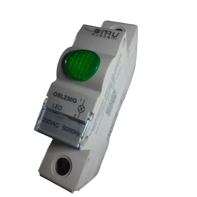 LED 230V green signaling lamp with rail mounting in electrical panels IP20