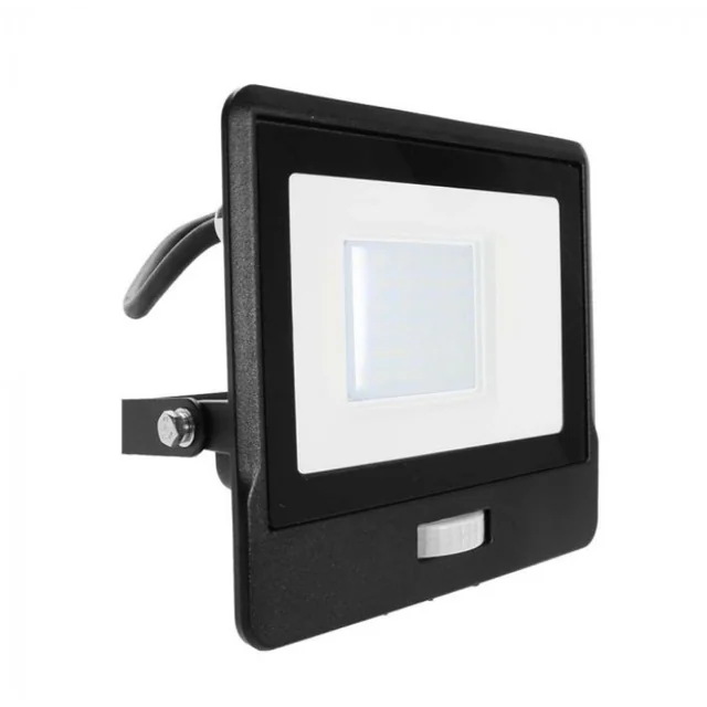 LED floodlight 30W with motion sensor, 4000K, color: neutral white, 2340lm, cable 1m, black housing, IP65, Samsung Chip V-Tac