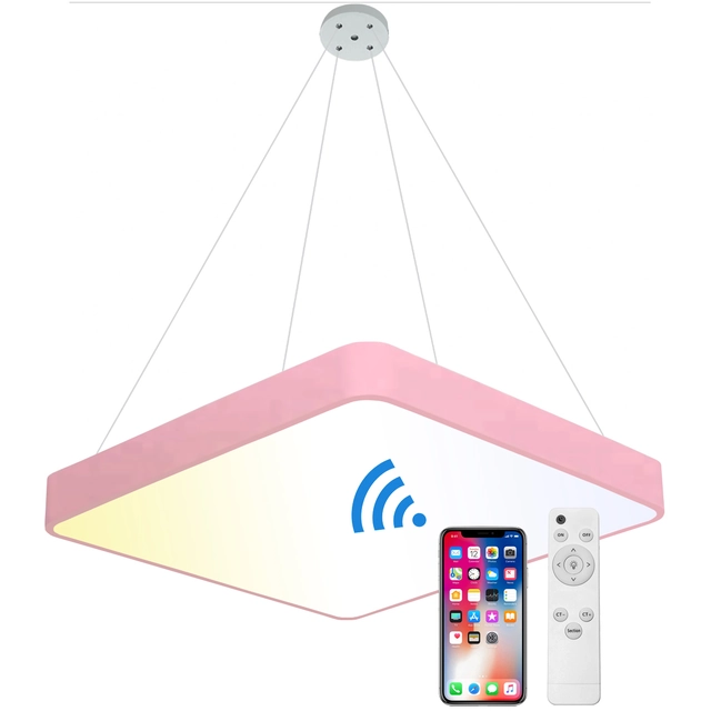 LEDsviti pakabinamas rožinis LED skydelis 400x400mm 24W smart CCT su valdikliu (13209)