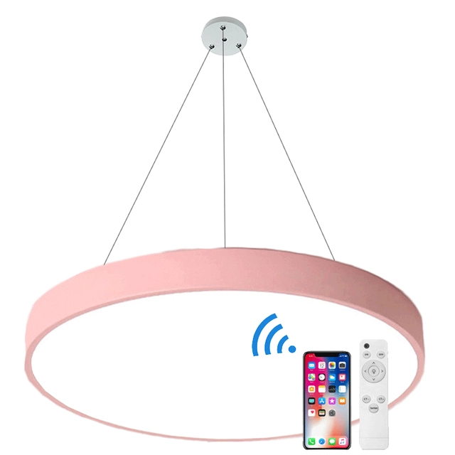 LEDsviti pakabinamas rožinis LED skydelis 500mm 36W smart CCT su valdikliu (13208)