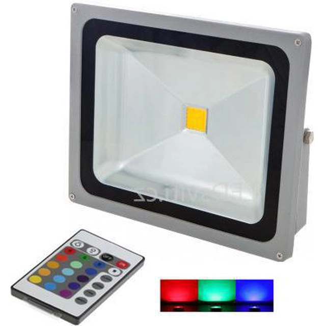 LEDsviti Refletor LED RGB prateado 50W com controle remoto infravermelho (2541)