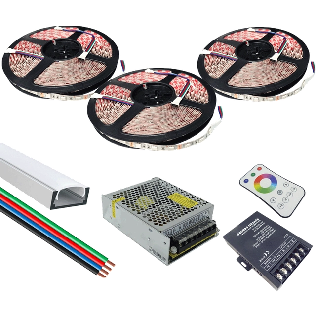 LEDsviti RGB LED szalagok teljes készlete 15m 216W (13867) profillal