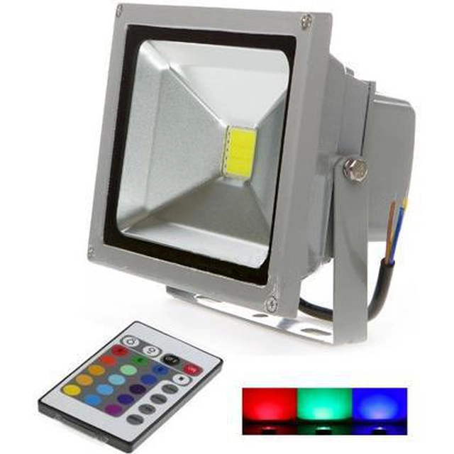 LEDsviti Stříbrný RGB LED reflektor 20W s IR dálkovým ovladačem (2539)