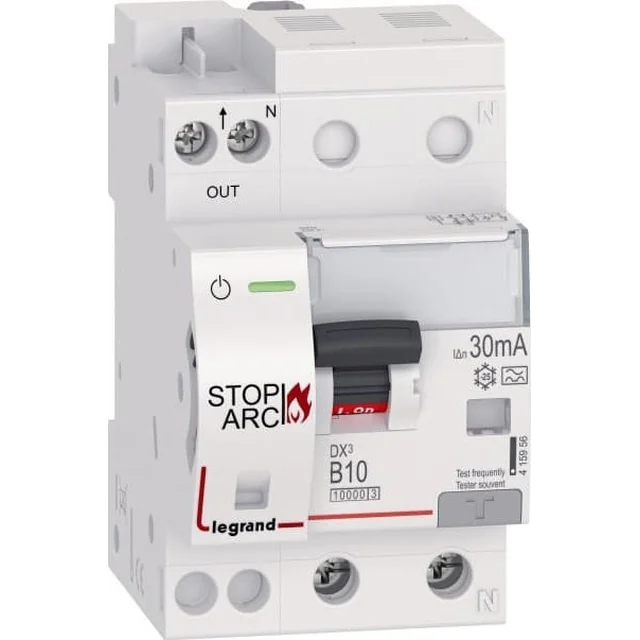 Legrand Fire spark detector DX3 STOP ARC integrated with RCCB 2P 10kA B10 30mA Type A 415956