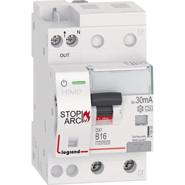 Legrand Fire spark detector DX3 STOP ARC integrated with RCCB 2P 10kA B16 30mA Type A 415958