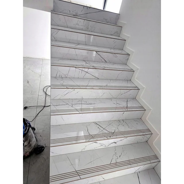 Leštěná schodišťová dlaždice Marmo Thassos White 100x30 GLOSS