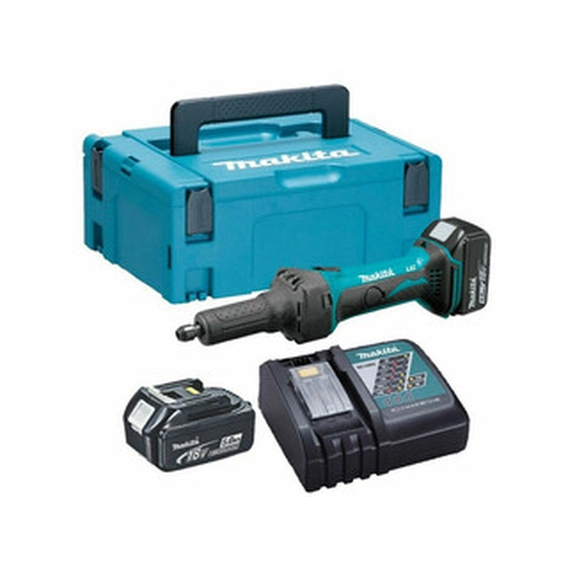 Levigatrice diritta a batteria Makita DGD800RTJ 18 V | 6 mm | Spazzola di carbone | Batteria 2 x 5 Ah + caricabatteria | nel MakPac