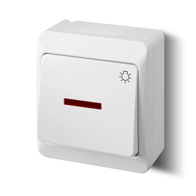 Light switch with backlight, surface-mounted, IP44, white, HERMES