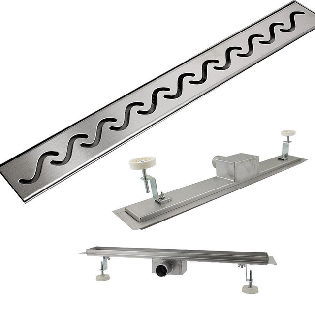 Linear shower drain 60cm Welle with siphon and cover, stainless steel