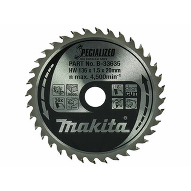 List krožne žage Makita 136 x 20 mm | število zob: 36 db | širina reza: 1,5 mm