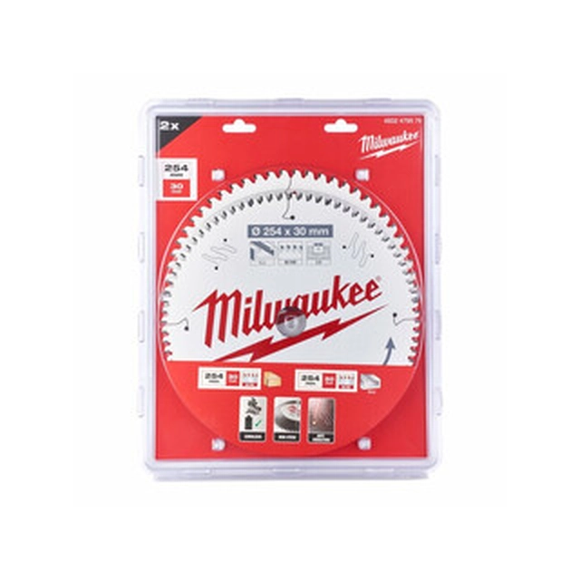 List krožne žage Milwaukee 254 x 30 mm | število zob: 80 db | širina reza: 2,8 mm 2 kos