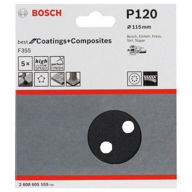 Lixa BOSCH F355, embalagem 5 pcs.115 milímetros,120
