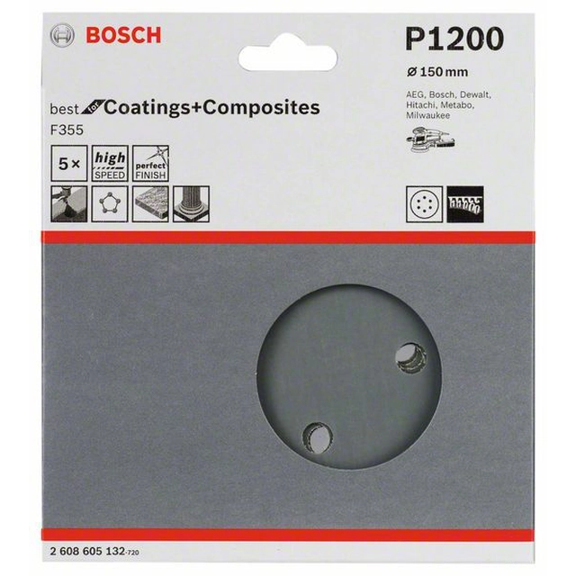 Lixa BOSCH F355, embalagem 5 pcs.150 milímetros,1200