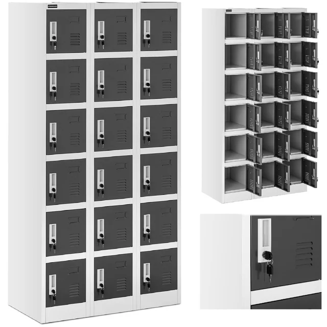 Locker cabinet with lockers, metal, for the cloakroom 18 of lockers with a key