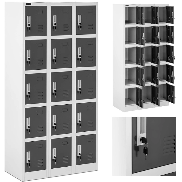 Lockerkast met lockers, metaal, voor de garderobe 15 lockers met sleutel