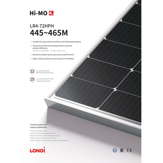 Longi 460W 72 Cells HIH Ασημένιο πλαίσιο