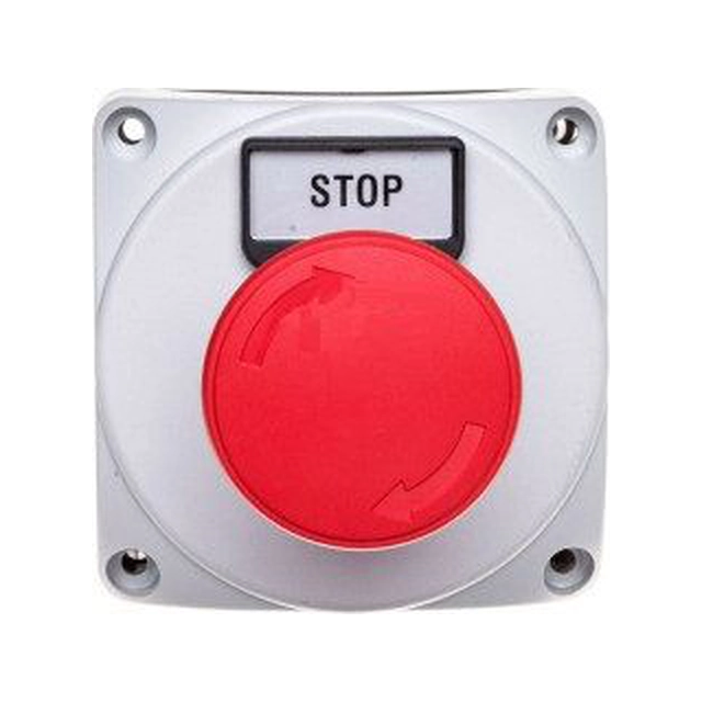 Lovato Electric Grey hölje LPZ P1 A8 med knapp LPCB6344 och STOP-etikett (LPZP1B802)