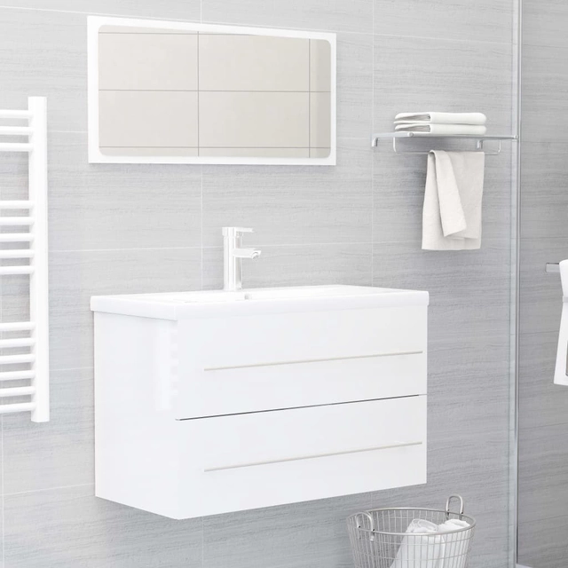 Lumarko, 2 pcs. bathroom furniture set, high gloss, white, plate