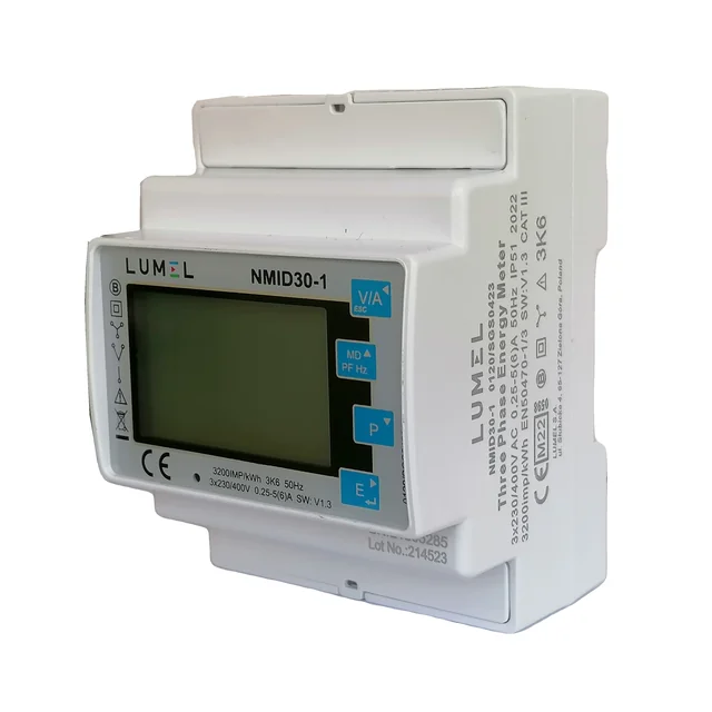 Lumel eenfasige en driefasige meter NMID30-1, MID, bidirectioneel, 1x230 V, 3x230 / 400 V, 1 A, 5 A, 1 relais, pulsuitgang, RS485