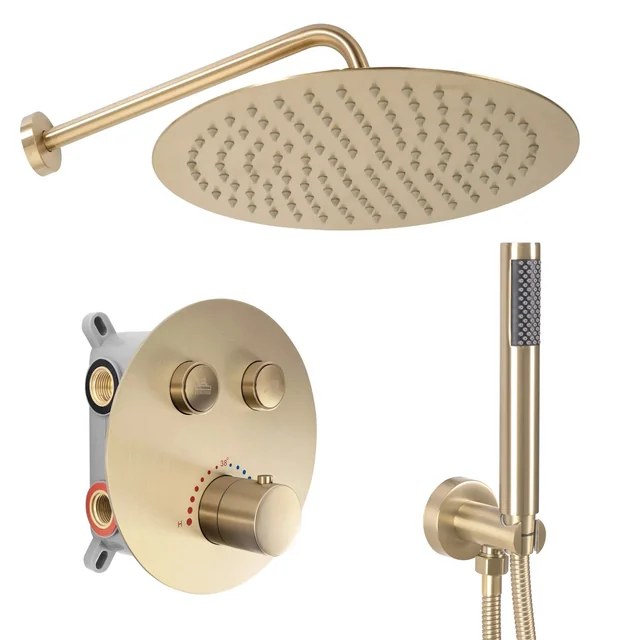 LUNGO Concealed Shower Set Brushed Gold with thermostat + BOX