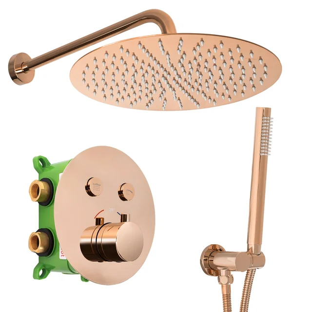 LUNGO MILER Set de ducha empotrado, oro rosa, con termostato + BOX