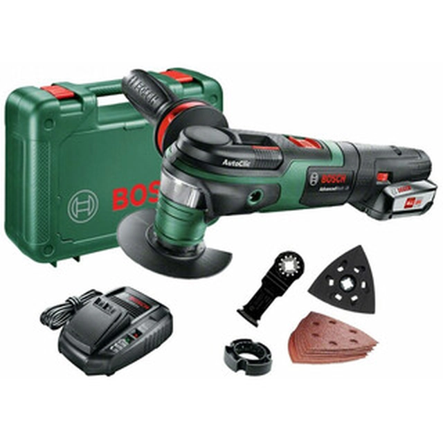 Macchina multifunzione cordless Bosch AdvancedMulti 18 vibrante 18 V | 10000 - 20000 1/min | 2,8° | Spazzola di carbone | Batteria 1 x 2,5 Ah + caricabatteria | In una valigia