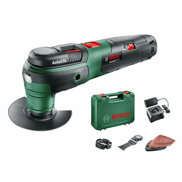 Macchina multifunzione cordless Bosch UniversalMulti 12 vibrante 12 V | 10000 - 20000 1/min | 2,8° | Spazzola di carbone | Batteria 1 x 2 Ah + caricabatteria | In una valigia