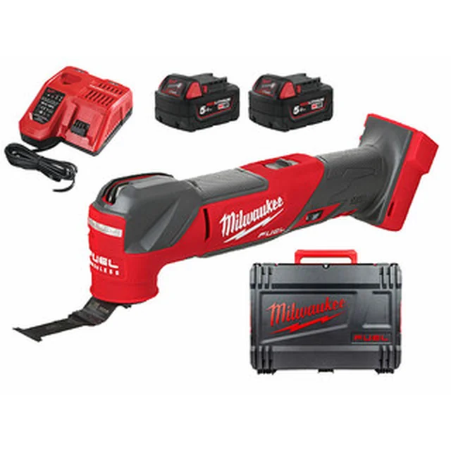 Macchina multifunzione cordless Milwaukee M18FMT-502X vibrante 18 V | 10000 - 20000 1/min | 2,1° | Senza spazzole in carbonio | Batteria 2 x 5 Ah + caricabatteria | In custodia resistente