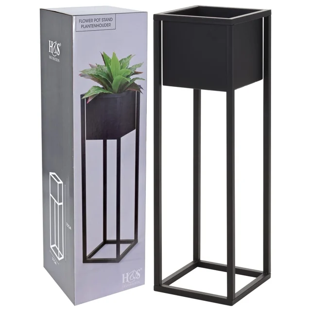 Maceta H&S Collection con base de metal, negro, 70 cm