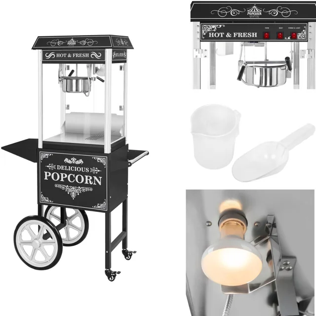 Machine à popcorn mobile professionnelle et efficace sur chariot 230V 1.6kW noir