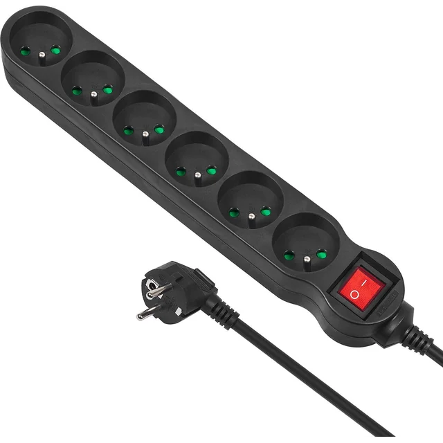 Maclean Energy power strip 6 sockets 1.5 m black (MCE225)