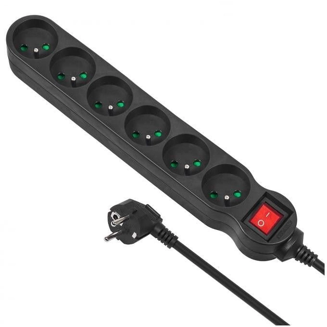 Maclean Energy power strip 6 sockets 3 m black (MCE187)