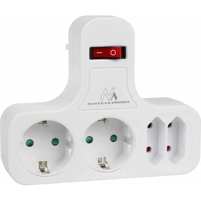 Maclean Power socket - Quadruple with switch, Stabilizing foot, Schuko type, 2x2.5A, 2x16A, MCE224