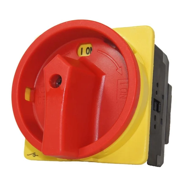 Main switch 100A 3 emergency poles 37kW recessed with frontal yellow plate 88x88mm