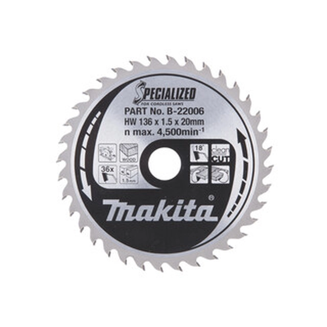 Makita 136 x 20 x 1 mm | αριθμός δοντιών: 36 db | δισκοπρίονο 5 τεμ