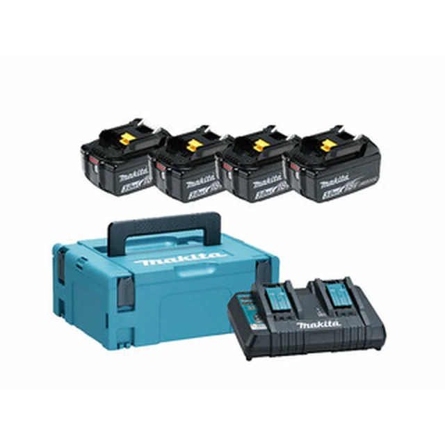 Makita 4xBL1830+DC18RD+MakPac2 accu- en opladerset 18 V | 3 Ah