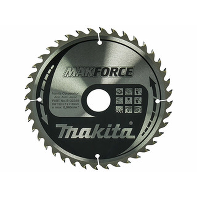 Makita circular saw blade 190 x 30 mm | number of teeth: 40 db | cutting width: 2,2 mm