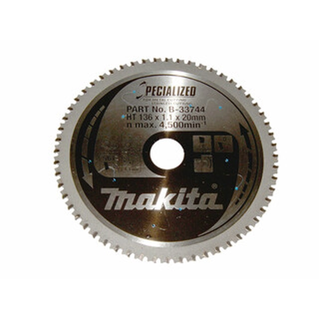 Makita cirkelsågblad för stål - inox Antal tänder: 56 st | 136 x 20 x 0,95 mm