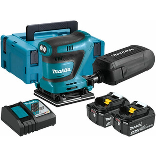 Makita DBO480RTJ Akku-Vibrationsschleifer 18 V | 102 x 112 mm | Kohlebürste | 2 x 5 Ah Akku + Ladegerät | im MakPac