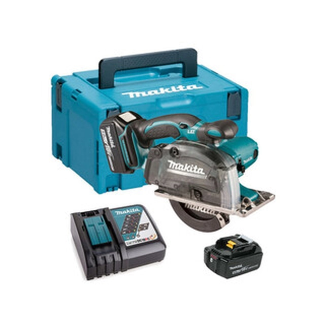 Makita DCS552RTJ акумулаторен металорежещ циркуляр 18 V | 136 mm | Дълбочина на рязане 50,5 mm | Карбонова четка | 2 x 5 Ah батерия + зарядно | в MakPac