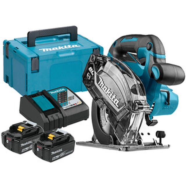 Makita DCS553RTJ akkus fémvágó körfűrész 18 V | 150 mm | Vágási mélység 57,5 mm | Szénkefementes | 2 x 5 Ah akku + töltő | MakPac-ban