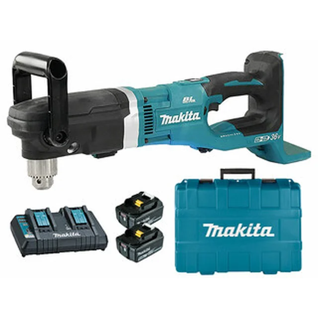 Makita DDA460PT2 Akku-Winkelbohrschrauber 36 V | 48 Nm/136 Nm | 2 - 13 mm | Carbon bürstenlos | 2 x 5 Ah Akku + Ladegerät | In einem Koffer